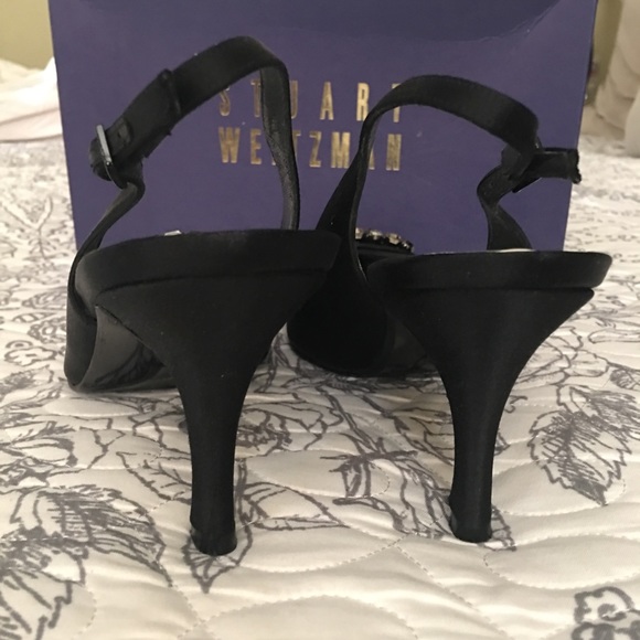 Stuart Weitzman Sparkling Blk Satin-8M - Picture 5 of 7